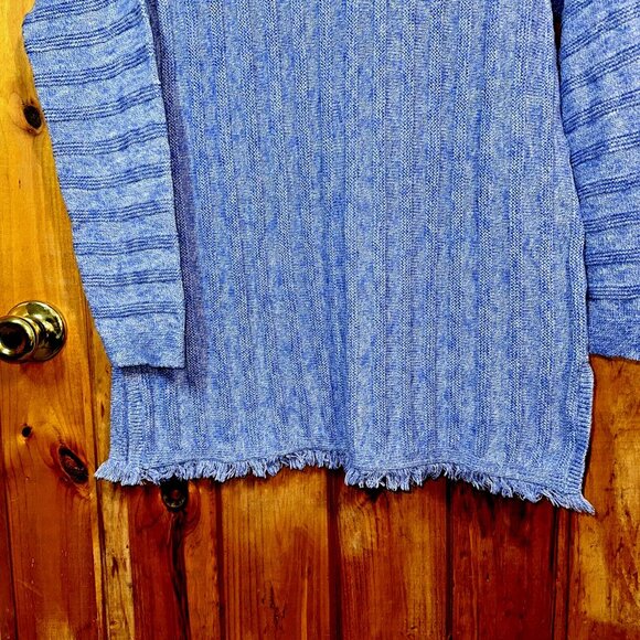 J Jill Knit Tunic Fringe Hem Faux Button Back Marled Sweater Azure Blue Size M - Picture 5 of 10